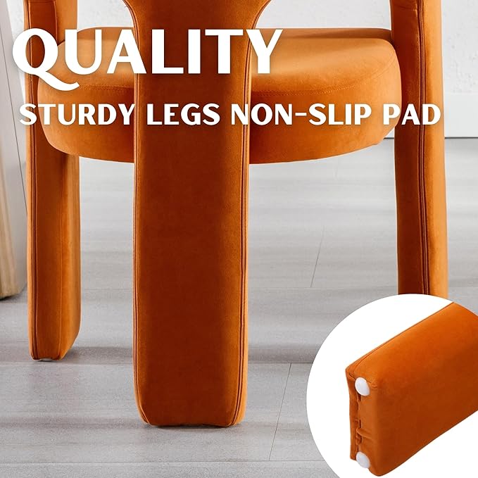 Modern Barrel Dining Chairs Set of 2, Velvet Upholstered Accent Side Chair with Arms Comfy Makeup Vanity Chairs, Dining Living Room Kitchen Chairs, Orange