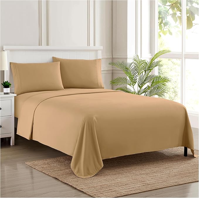 Twin Sheets - Breathable Luxury Sheets with Full Elastic & Secure Corner Straps Built In - 1800 Supreme Collection Extra Soft Deep Pocket Bedding Set, Sheet Set, Twin, Taupe