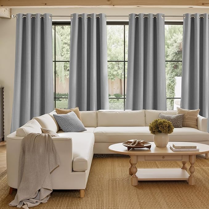 NICETOWN Faux Linen Light Grey Blackout Curtains 84 inches Long for Living Room - Privacy Panels for Bedroom, Modern Farmhouse Style Easy Care Grommet Top, 2 Panels, W52 by L84