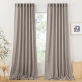 RYB HOME Extra Long Sheer Curtains - Linen Textured Privacy Semi Shears for Sliding Glass Door Hotel High Ceiling Window Living Room, Birch Brown, W 52 x L 108 inches Long, 1 Pair