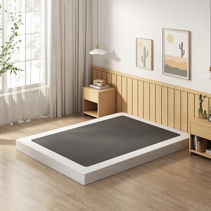 EMODA 4 Inch Box Spring for Queen Bed, 3000 LBS Heavy Duty Metal Mattress Foundation Bed Bas with Fabric Cover, Easy Assembly