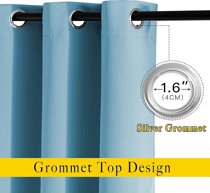 NICETOWN Blackout Curtains Panels for Window - Thermal Insulated Solid Grommet Blackout Panels/Drapes for Bedroom (Teal Blue=Light Blue, Set of 2 Panels, 52 by 45 Inch)