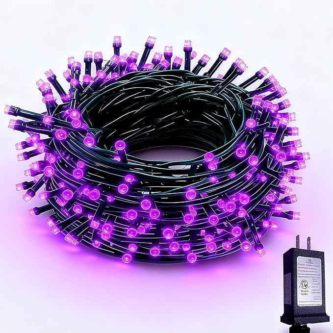 RPGT Christmas Tree Light 500 LEDs 172ft Green Cable Wire Low Voltage Fairy String Twinkle Lights Waterproof 12 Modes for Party, Halloween, Outdoor, Garden, Wedding, Home Decoration (Purple)