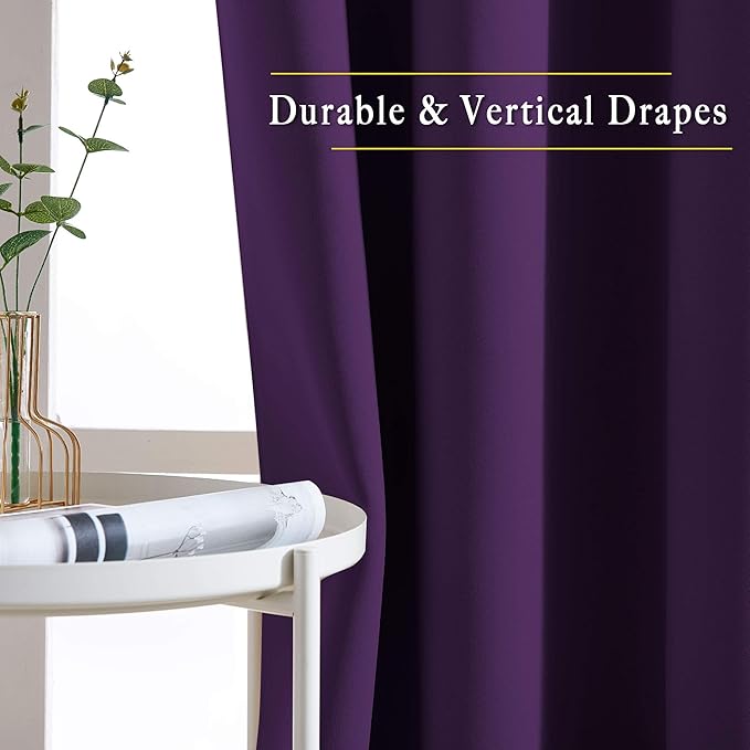 NICETOWN Blackout Bedroom Curtains 66 inches Long, Grommet Light Reducing Thermal Window Treatments Solid Room Darkening for Living Room, Set of 2, W66 x L66, Royal Purple