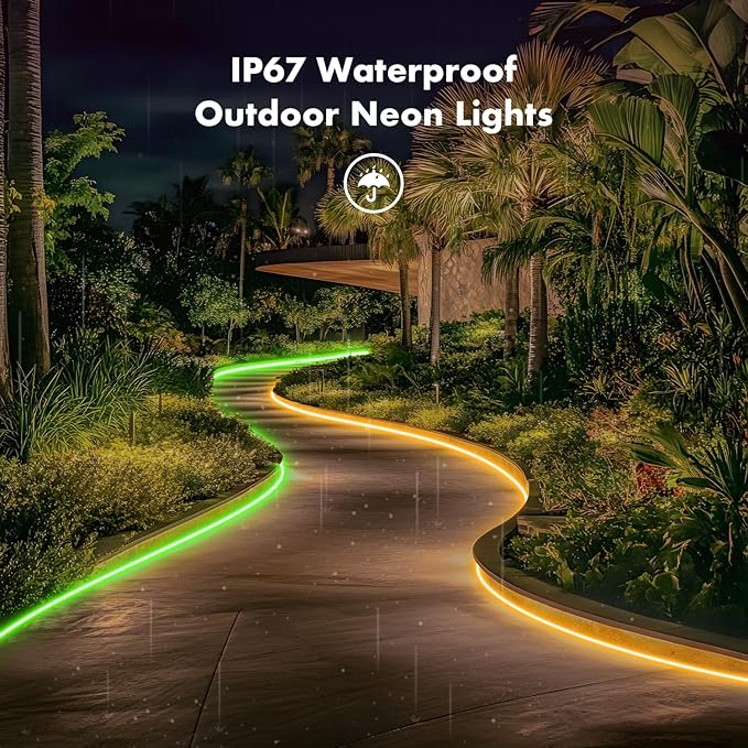 Neon Rope Lights, JIAMEI 49.21FT RGB LED Strip Lights, App Control, IR Remote, Music Syncing, Outdoor IP67 Waterproof, Flexible Neon Strip Lights Cuttable for Bedroom, Gaming, Party (49.21FT)