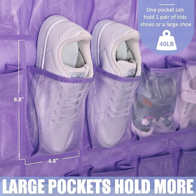 Tiblue Over The Door Shoe Organizer - 35 Mesh Pockets, Hanging Shoe Rack & Holder For Sneakers, Women's High Heels, Lavender
