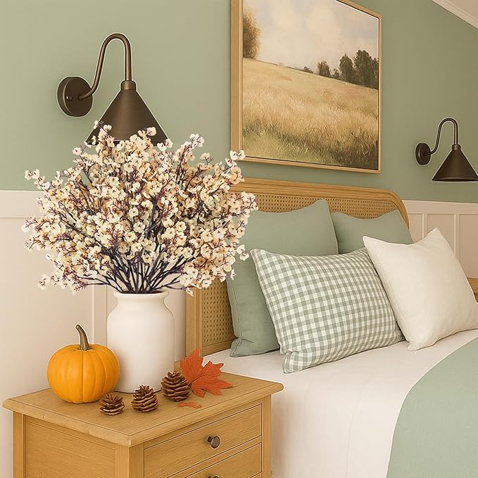 Uieke 6 Pcs Artificial Flowers Baby Breath Faux Champagne Artificial Gypsophila Bouquet Fake Silk Flowers Real Touch for Home Office Kitchen Wedding Wall DIY Room Farmhouse Décor