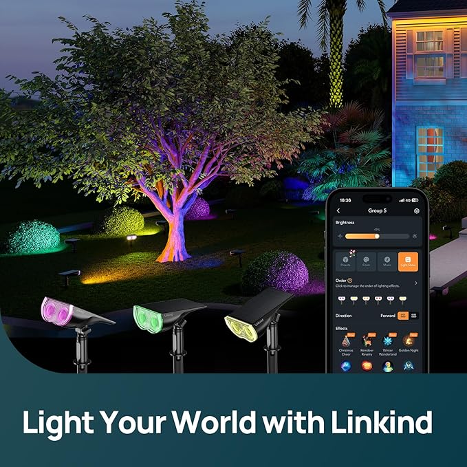 Linkind Smart Solar Spot Lights Outdoor SL5C, Solar Halloween Lights Color Changing APP/Voice Control Landscape Lighting, IP67 Spotlight Outdoor Waterproof for Yard, Garden, Pathway(14 Pack)