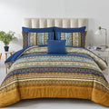 Cottolester Boho King Comforter Set 8 Pieces,Brown Blue Bohemian Comforter Paisley Striped Bed in A Bag,Soft Microfiber Bedding Set for All Season