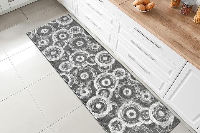Custom Length Cut to Size Retro Modern Geometric Carpet Runner Rug for Hallways, Non Slip Rubber Backed, 31 inch Wide X Customized Length, Geo Grey, 31 inch X 20 feet