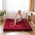 MAXYOYO Japanese Floor Futon Mattress - Thicken Sleeping Pad, Foldable Roll Up Mattress Topper, Guest Floor Bed, Burgundy, Queen