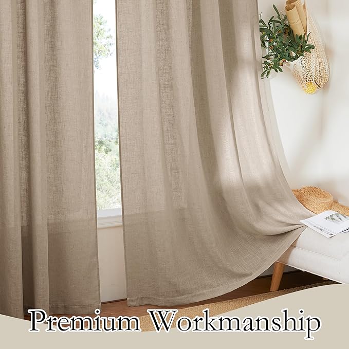RYB HOME Extra Wide Semi Sheer Curtains, Grommet Easy Sliding Room Divider for Office Bedroom Separation, Large Window Curtains for Sliding Glass Door, Khaki, W 100 x L 84, 1 Pcs