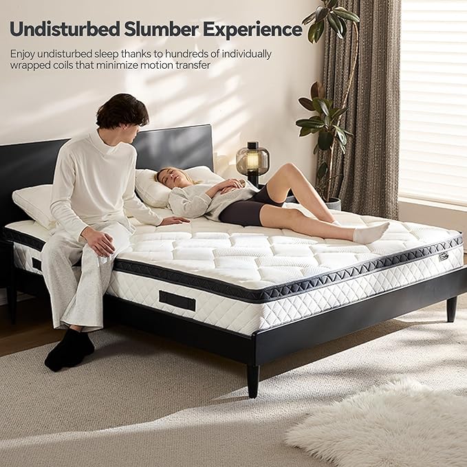 Queen Mattress in a Box, 12 Inch Hybrid Mattress with Individual Pocket Spring & Memory Foam, Motion Isolation, Medium Firm Comfort for Pressure Relief, CertiPUR-US Certified
