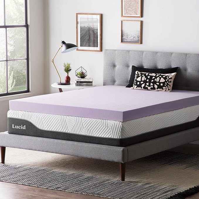 LUCID 4 Inch Lavender Infused Memory Foam Mattress Topper, California King Size – Ventilated Design – Pressure Relieving Bed Topper - Mattress Pad – CertiPur Certified