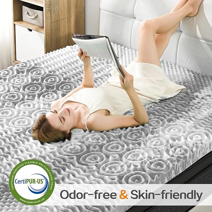 SINWEEK Mattress Topper Memory Foam Mattress Topper 1.5 Inch Queen Soft Mattress Pad for Pressure Relief, 5-Zone Design, CertiPUR-US Certified, Gray