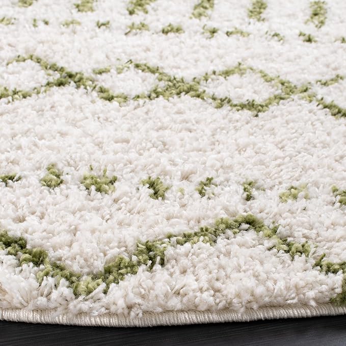 SAFAVIEH Arizona Shag Collection Area Rug - 10' x 14', Ivory & Green, Moroccan Design, Non-Shedding & Easy Care, 1.6-inch Thick, Ideal for The Living Room, Bedroom, Dining Room (ASG741Y-10)