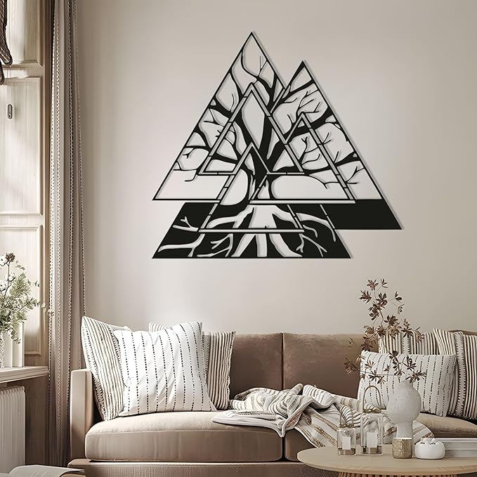 Metal Viking Wall Decor, Tree of Life Metal Wall Art, Norse Viking Decor, Norse Pagan Decor, Pagan Wall Decor, Tree of Life Wall Sculpture, Scandinavian Home Decor, Godly Home Decor (Black, 24"x14"|60x60cm)