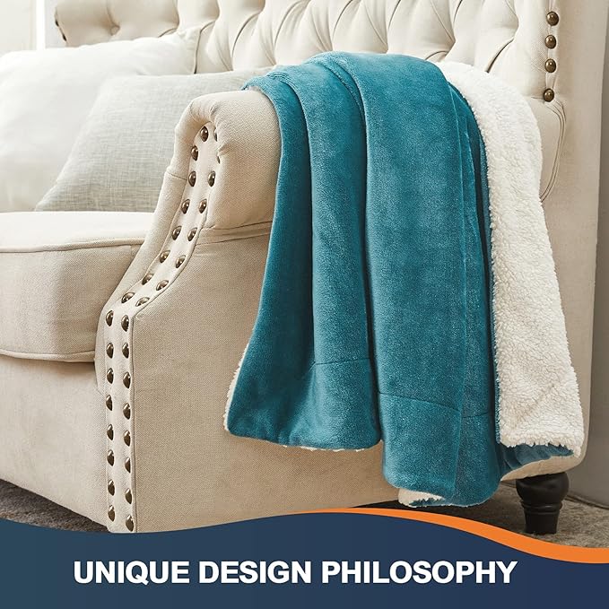 Walensee Sherpa Fleece Blanket (Queen Size 90”x90” Teal) Plush Throw Fuzzy Super Soft Reversible Microfiber Flannel Blankets for Couch, Bed, Sofa Ultra Luxurious Warm and Cozy for All Seasons