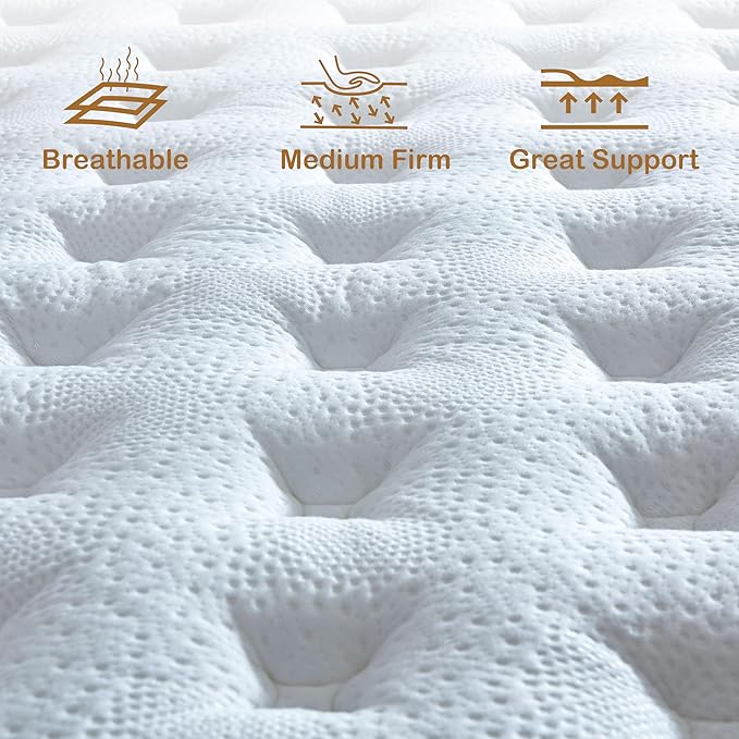 King Mattress, 14 Inch Innerspring Hybrid Mattress in a Box with Gel Memory Foam, Individually Wrapped Encased Coil Pocket Spring Mattresses, Pressure Relief, Medium Firm Support,76"*80"*14"