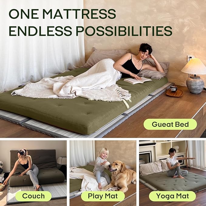 ZonLi Japanese Floor Futon Mattress Full Size 80"x 54", 100% Cotton Cover 2.5'' Thicken Tatami Mattress, Foldable Sleeping Pad, Portable Dormitory Tatami Mat