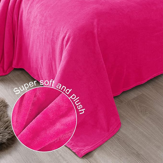 Exclusivo Mezcla Fleece Blanket Twin Size for Bed, Super Soft and Warm, All Season Use, Cozy, Plush, Lightweight, 60x80 Inches Hot Pink