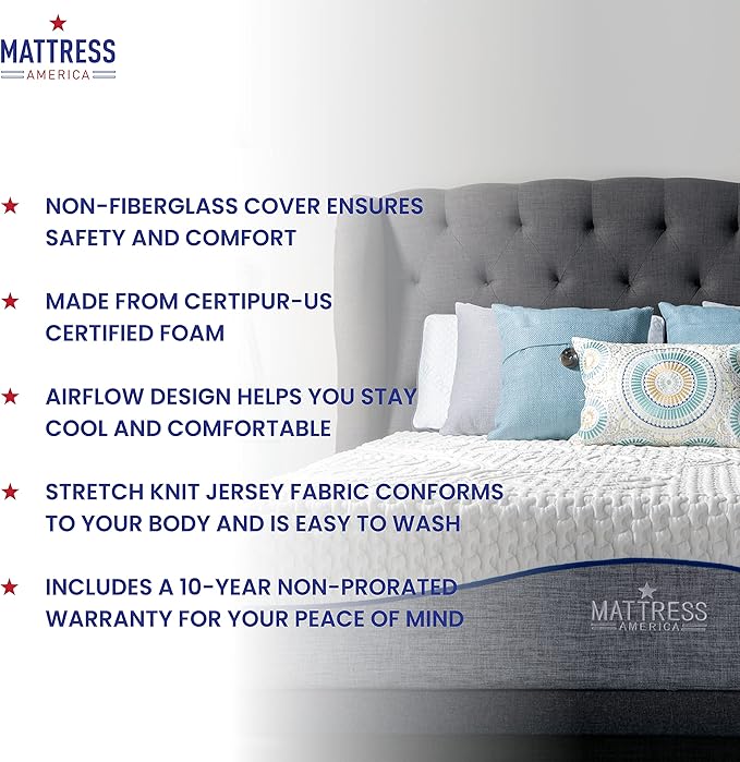 Queen Mattress America Revive Gel Memory Foam Mattress Fiberglass Free, 12 Inch , Queen
