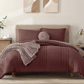 Monbix Queen Comforter Set - 7 Pieces Dark Red Bed in a Bag Queen Bedding Sets with Comforters, All Seasons Down Alternative Comforter Bed Set with Sheets, Pillowcases & Shams