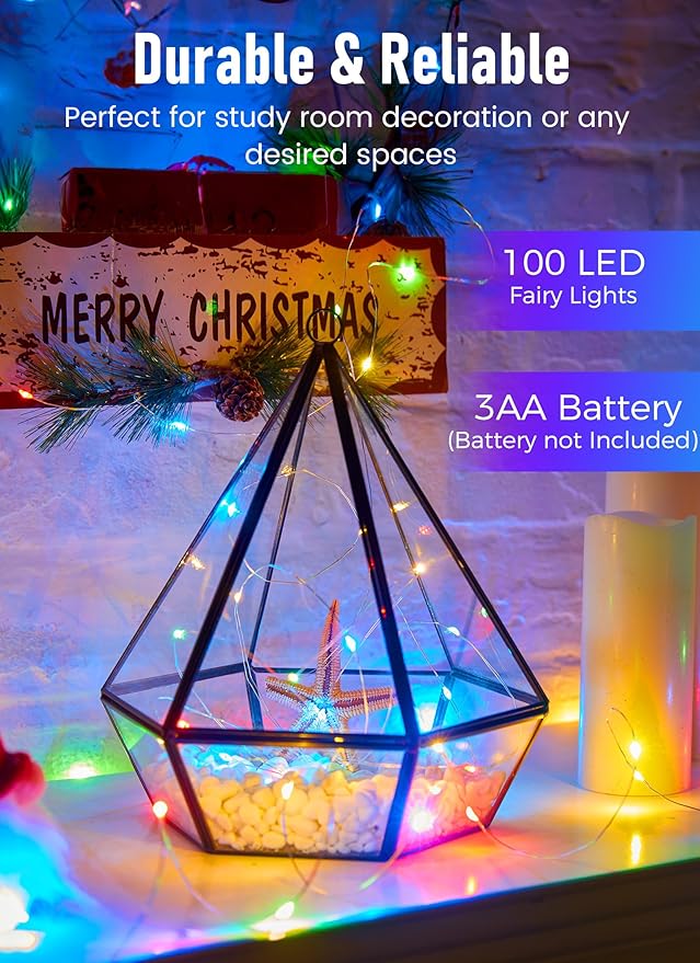 Minetom Fairy Lights Battery Operated, 4Pcak 33Feet 100 LEDs Mini Battery Powered String Lights, Waterproof Twinkle Lights Mason Jar Lights for Indoor Home Wedding Christmas Decoration, Multicolor