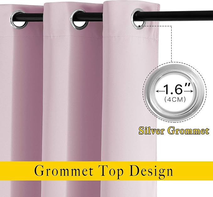 NICETOWN Blackout Pink Curtains for Girls Room - Thermal Insulated Solid Grommet Room Darkening Curtains/Panels/Drape for Bedroom (Lavender Pink=Baby Pink, 1 Pair, 52 by 84-Inch)