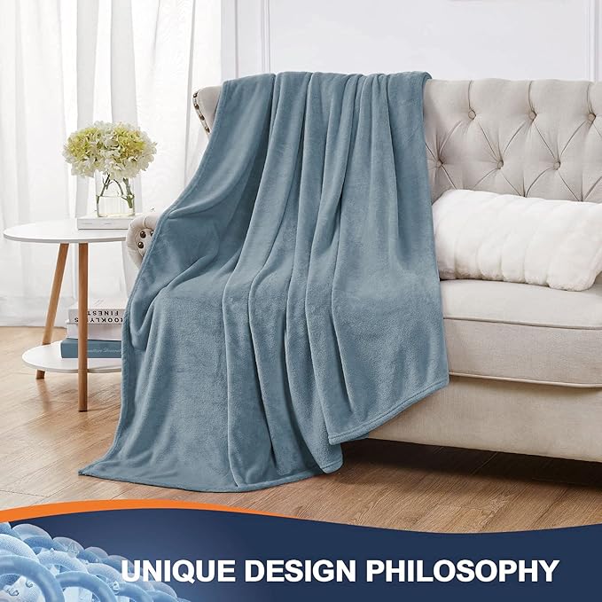 Washed Blue/Slate Blue/Grey Blue Super Soft Microfiber Flannel Blankets for Couch, Bed, Sofa Warm and Cozy for All Seasons