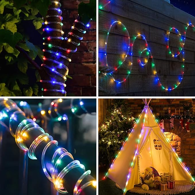 LED Rope Lights Outdoor String Light Battery Powered with Remote Control, 8 Modes Color Changing Waterproof LED Strip Light Fairy Light 40Ft for Christmas Party Camping Decoration, 1 P