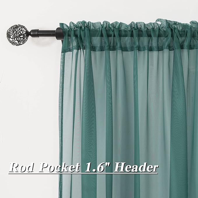 HUTO Christmas Dark Teal Green Sheer Curtains 72 inches Long for Bedroom Top Rod Pocket Sheer Window Panels Curtains for Nursery Living Room 52 by 72 Inch Length Set of 2