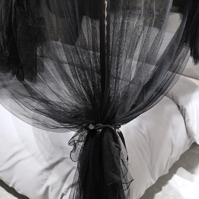 Joyreap 4 Corners Post Canopy Bed Curtain Black- Twin Size Royal Luxurious Cozy Drapes Netting- Elegant Bedroom Decoration Accessories for Adults