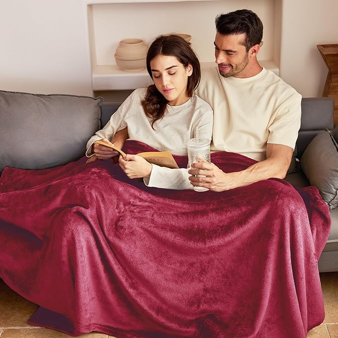 Exclusivo Mezcla Fleece Throw Blanket for Couch, Sofa, 300GSM Super Soft and Warm Blankets, Deep Red Throw All Season Use, Cozy, Plush, Lightweight, 50x60 Inches