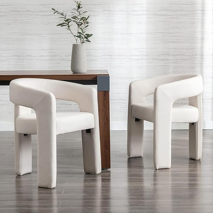 Modern Barrel Dining Chairs Set of 6, Velvet Upholstered Accent Side Chair with Arms Comfy Makeup Vanity Chairs, Dining Living Room Kitchen Chairs, Beige