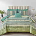 Cottolester Boho King Comforter Set 8 Pieces,Green Bohemian Comforter Paisley Striped Bed in A Bag,Soft Microfiber Bedding Set for All Season