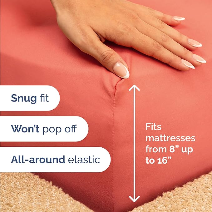 Twin 4 Piece Sheet Set - Comfy Breathable & Cooling - Ultra Soft Hotel Luxury Bedding Set with 8-16 Inch Deep Pockets - 1 Flat & 1 Fitted Sheet & 2 Pillowcases - Cozy, Wrinkle Free & Easy Care - Coral