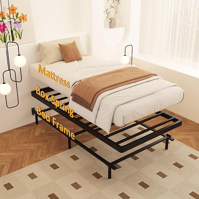 Twin Box Spring 2 Inch Low Profile, Heavy Duty Metal Box Spring Bed Base Bunkie Board, Mattress Foundation, Easy Assembly, Noise Free, Black