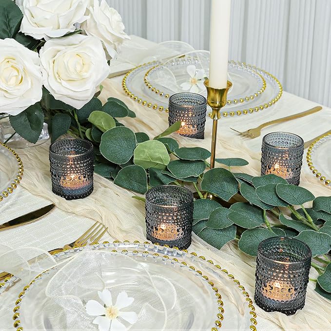 24 Pcs Votive Candle Holders, Dark Blue Glass Candle Holder Bulk for Table Centerpiece, Tea Lights Candle Holders for Wedding Shower, Party and Home Decor