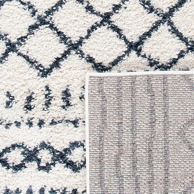 SAFAVIEH Arizona Shag Collection Accent Rug - 4' x 6', Ivory & Slate, Moroccan Design, Non-Shedding & Easy Care, 1.6-inch Thick Ideal for High Traffic Areas in Entryway, Living Room, Bedroom (ASG741M)