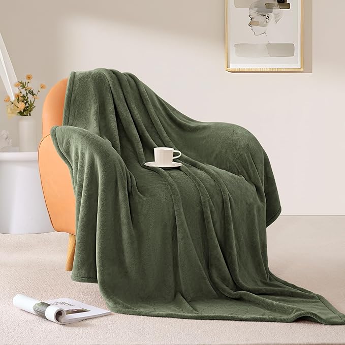 BEAUTEX Fleece Blanket Queen Size Super Soft Flannel Throw Blanket Lightweight Fuzzy Plush Blanket for Couch Sofa or Bed All Seasons (Olive Green, 90" x 90")