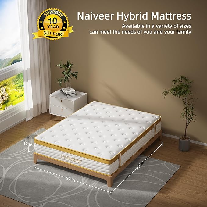Cooling Gel Memory Foam Hybrid Mattress, 12 Inch Full Size Mattress in A Box with Pocket Springs for Back Pain & Pressure Relief, Medium Firm Feeling with CertiPUR-US Certified Foam