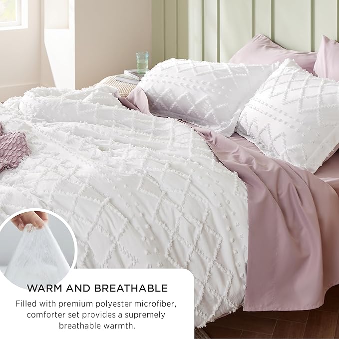 Bedsure California King Comforter Set - Terracotta Comforter, Boho Tufted Shabby Chic Bedding for Kids, 3 Pieces Vintage Farmhouse Bed Set for All Seasons, Fluffy Soft Bedding with 2 Pillow Shams