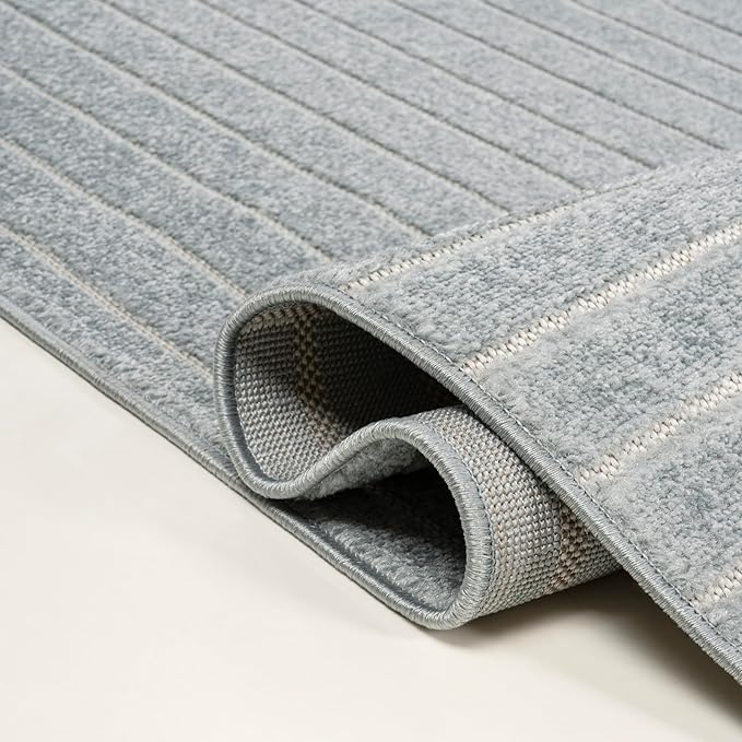Eyely NCS101F-3 Odense High-Low Minimalist Angle Geometric Light Blue/Cream 3 ft. x 5 ft. Indoor/Outdoor Area Rug, for Home, Backyard, Patio, Porch, Bedroom, Kitchen, Living Room