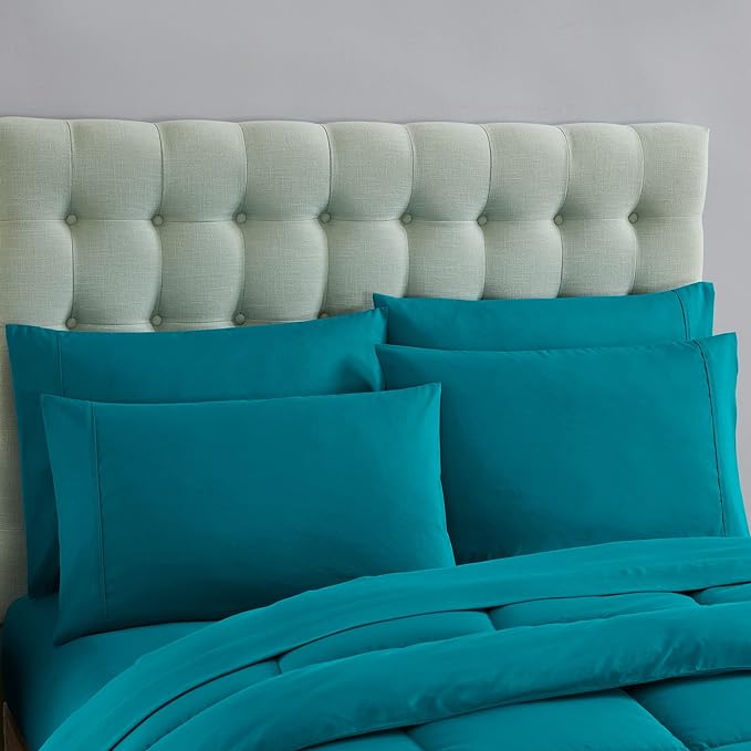 King Size Comforter Set with Sheets - 7-Piece Bedding Collection - 1 Comforter, 1 Fitted Sheet, 1 Flat, 4 Pillowcases - Deep Pocket - Soft & Breathable Premium Quality - Ideal for All Seasons, Teal
