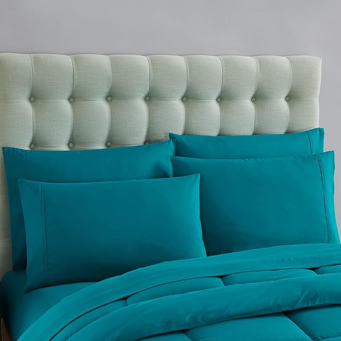California King Comforter Set - Soft & Breathable 7-Piece Bedding Collection - 1 Comforter, 1 Fitted Sheet, 1 Flat, 4 Pillowcases - Deep Pocket - Premium Quality - Ideal for All Seasons, Teal