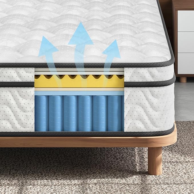 Vesgantti Full Mattress 10 Inch, Fiberglass-Free | Cool Sleep Hybrid Double Mattress in a Box - Memory Foam & Pocket Springs, Ergonomic Design, Pressure Relief, Medium Firm Feel, 54"×75"×10"