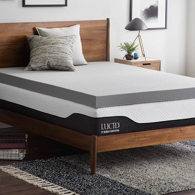 LUCID 4 Inch Bamboo Infused Memory Foam Mattress Topper - Twin Size – Cooling Ventilation – Pressure Relieving Bed Topper - Mattress Pad – CertiPur Certified