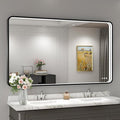55x32 Inch LED Bathroom Mirror with Lights, Black Metal Framed LED Mirror for Bathroom, 3 Colors and Stepless Dimmable Wall Mounted Lighted Bathroom Vanity Mirror, Anti-Fog, Memory