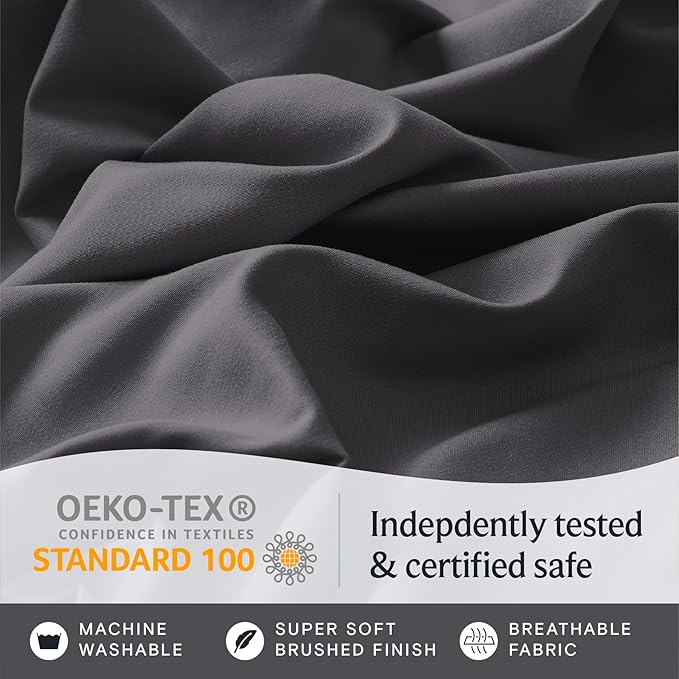 LuxClub 4 PC California King Size Sheet Set Sheets Deep Pockets Wrinkle Free Cooling Sheets Machine Washable Hotel Bedding Silky Soft - Dark Grey California King